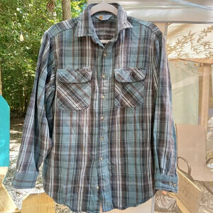 Men's Carhartt Outdoor BUTTON DOWN  Size LARGE Blue/Gray PLAID Workwear Casual​